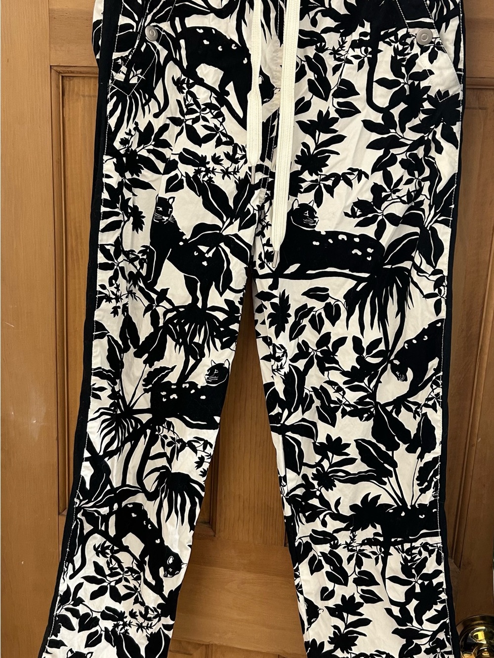Anthropologie Black and White Jungle Cat Print Pants